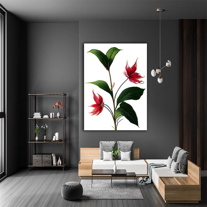 WEB007 0009 ML 0013 49132794 poinsettia flowers red petals green leaves on white artistic illustration AOAY8228