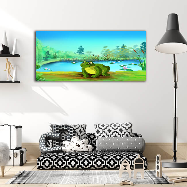 WEB007 0030 ML 0025 48023424 big green toad near a pond illustration AOAY5955