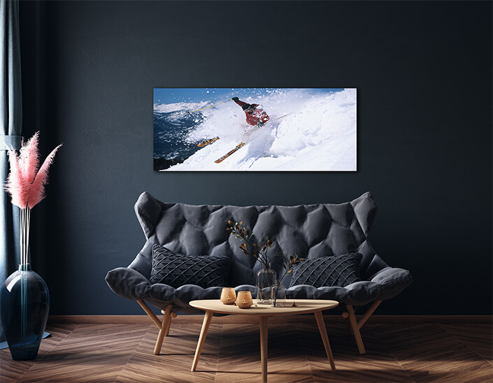 WEB007 0093 ML 0074 10003124 skier skiing through powdery snow on ski slope AOAY6266