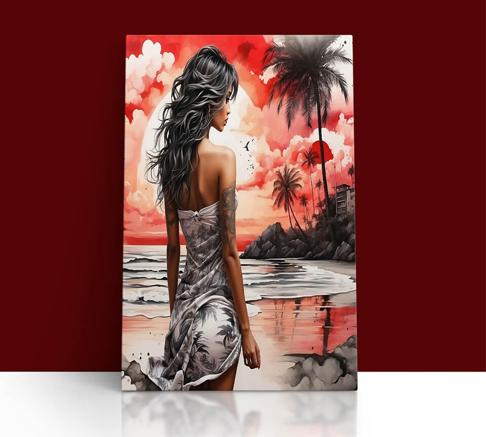 AOA13081_0000_M1_57304998_Woman Walking On Beach Painting Tranquil Seascape Artwork AOA14000 (2)