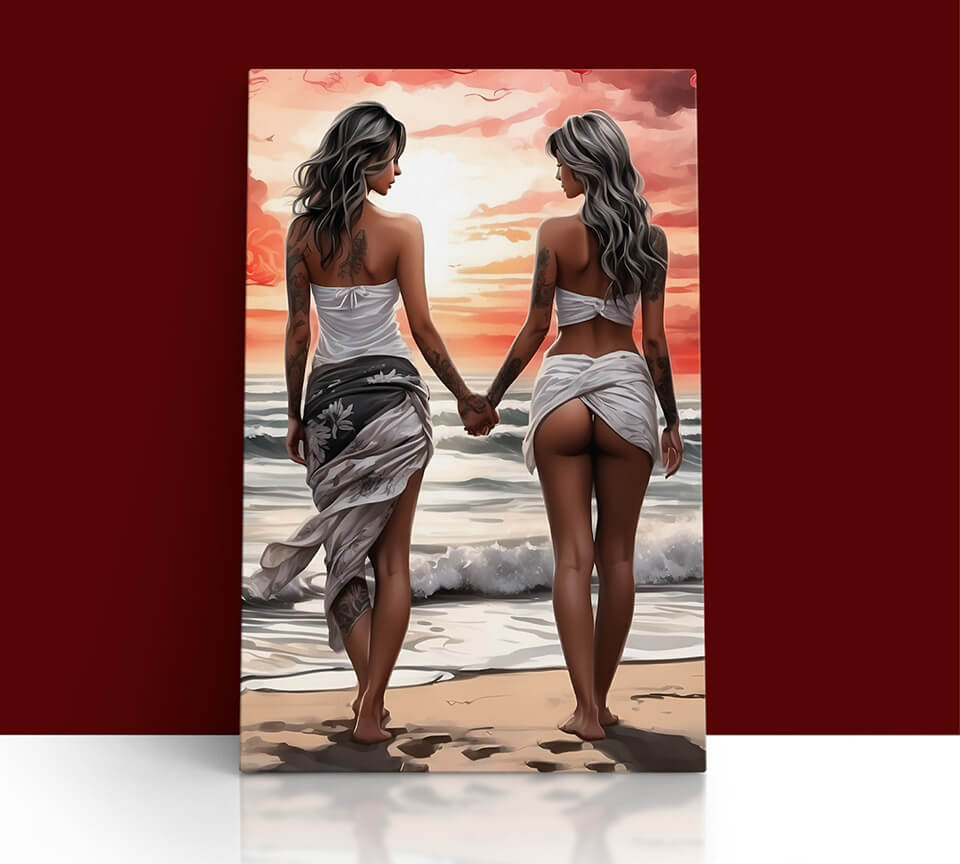 AOA13081_0003_M12_57395572_Two Women Walking On Beach Holding Hands Serene Moment Of Togetherness AOA13998 (3)