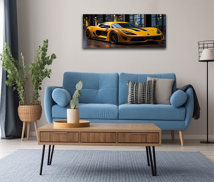 W 0023 E4 0006 MP&PRINT 0003 56037242 Yellow Powerful Futuristic Supercar With Colorful Lights AOAY12776