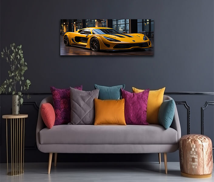 W 0043 E2 0006 MP&PRINT 0003 56037242 Yellow Powerful Futuristic Supercar With Colorful Lights AOAY12776