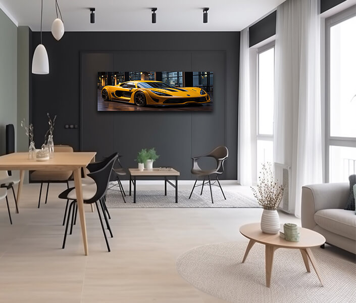 W 0052 E1 0007 MP&PRINT 0003 56037242 Yellow Powerful Futuristic Supercar With Colorful Lights AOAY12776