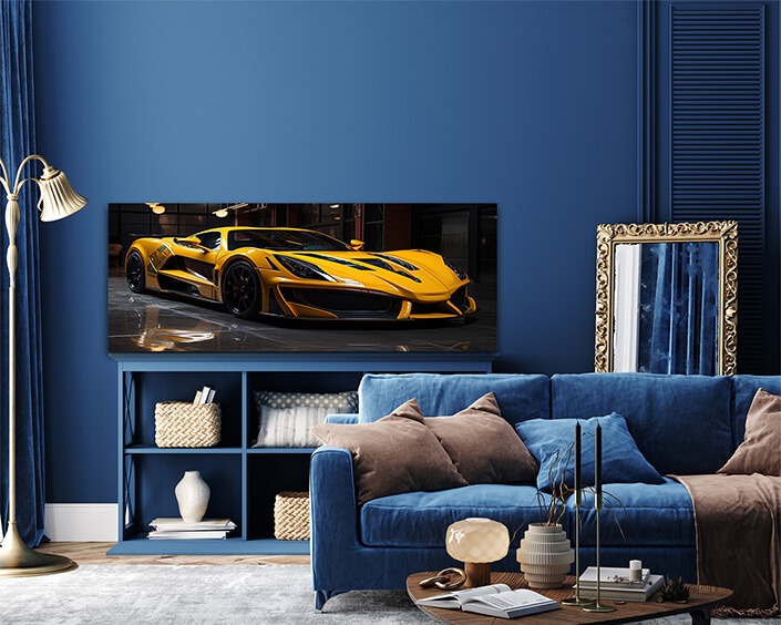 W 0052 E2 0003 MP&PRINT 0003 56037114 Yellow Powerful Futuristic Supercar With Colorful Lights AOAY12770