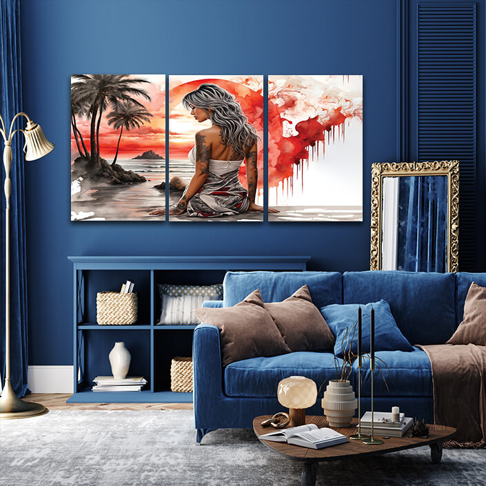 N3 57305000 Painting Of Woman Sitting On Beach AOA13999 (AOA13129)