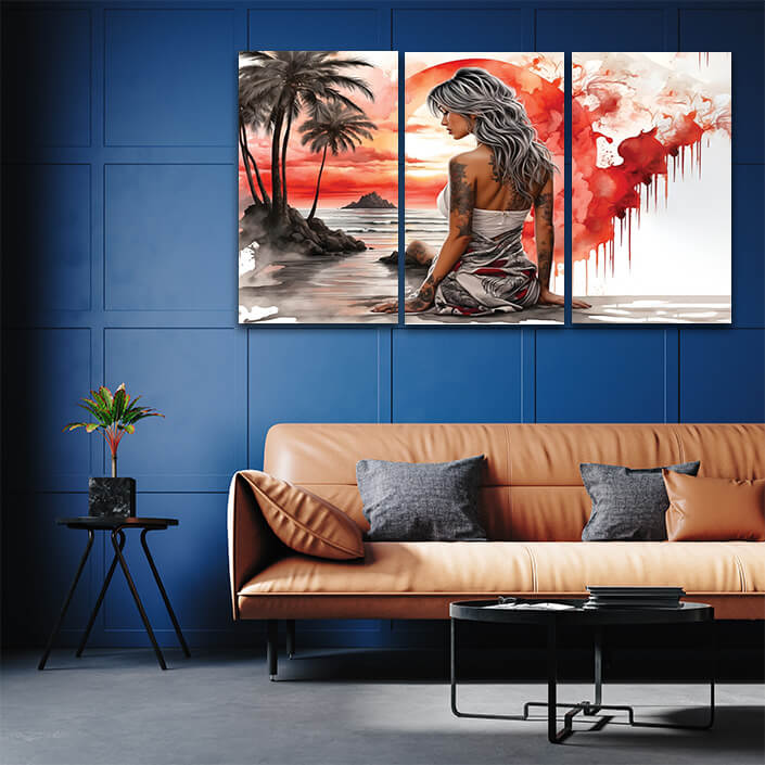 N4 57305000 Painting Of Woman Sitting On Beach AOA13999 (AOA13129)