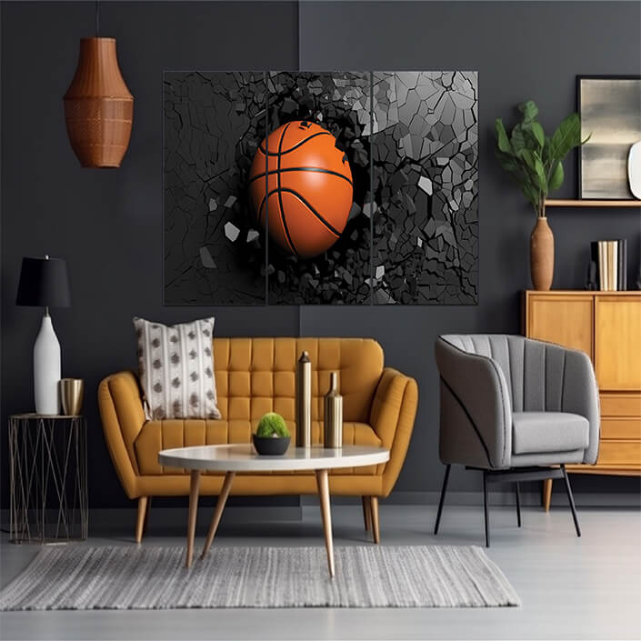 Q 0010 M2 AdobeStock 212539955 Basketball breaking forcibly through a black wall AOA13074