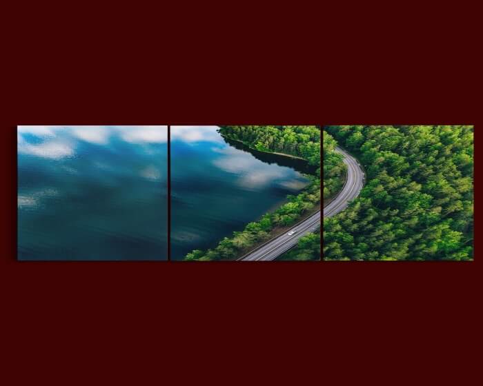 Q 274291643 aerial view of blue lake in finland green forest and road aoa13009